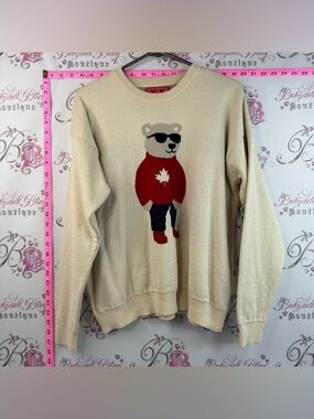 Canada knit wear polar bear Crewneck Sweater Red Bear Motif Cream Based Coloured